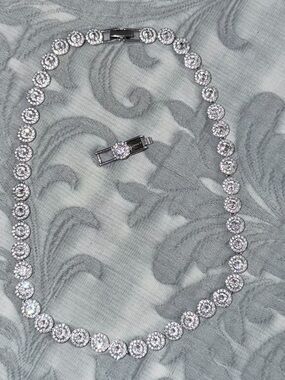 Swarovski Silver Round Crystal Halo Necklace